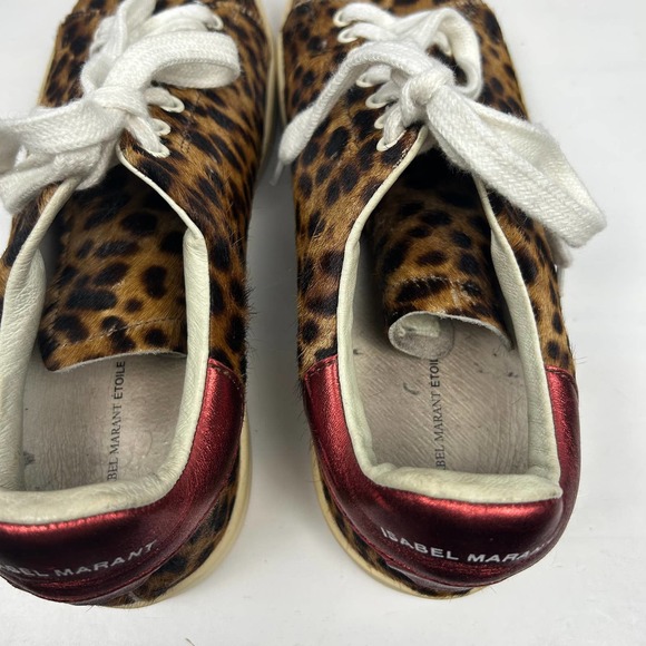 Isabel Marant Bart Leopard Print Calf Hair Low Top Sneaker Sz 39 - Picture 4 of 13